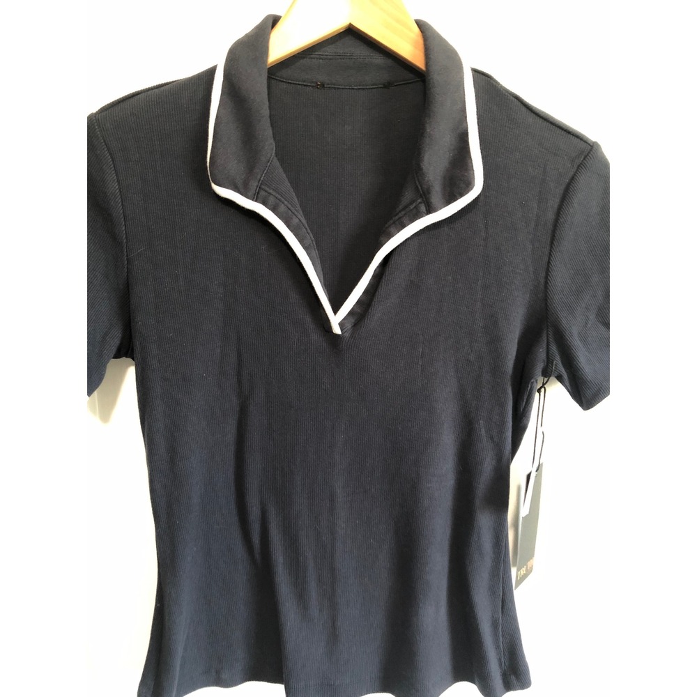 Truth by Republic Preppy Coastal Nautical Polo Shirt Navy Blue White Trim S NEW